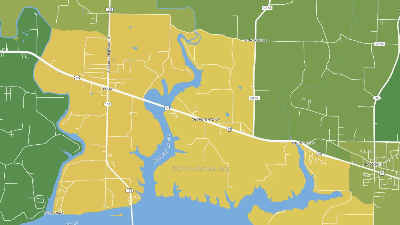 Thorntontown, AL Map of Robbery Rates