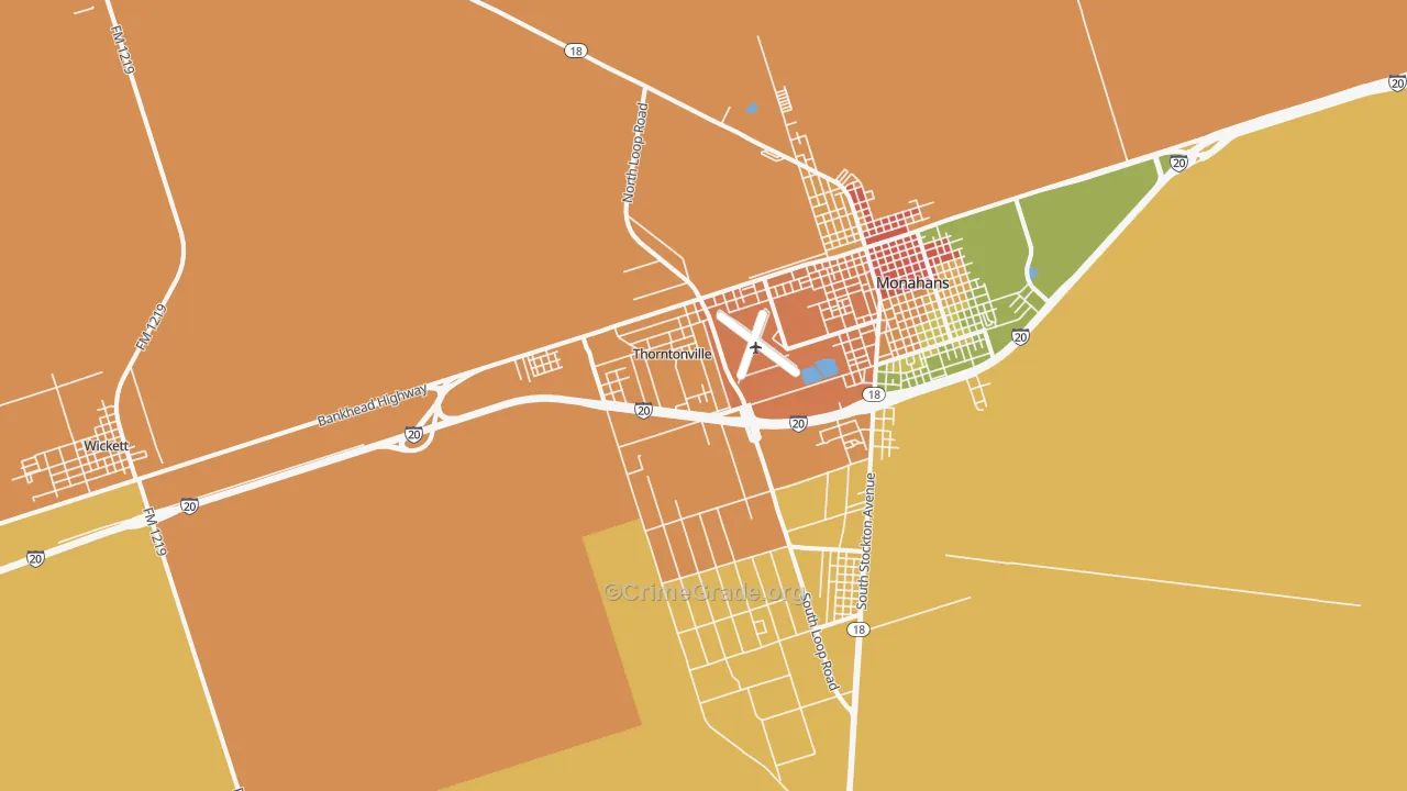 Thorntonville, TX Map of Robbery Rates