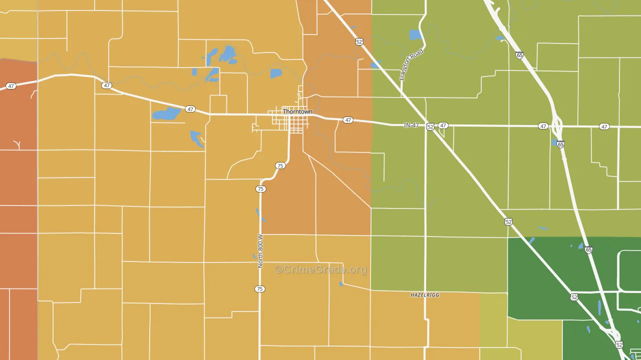 Thorntown, IN Map of Robbery Rates