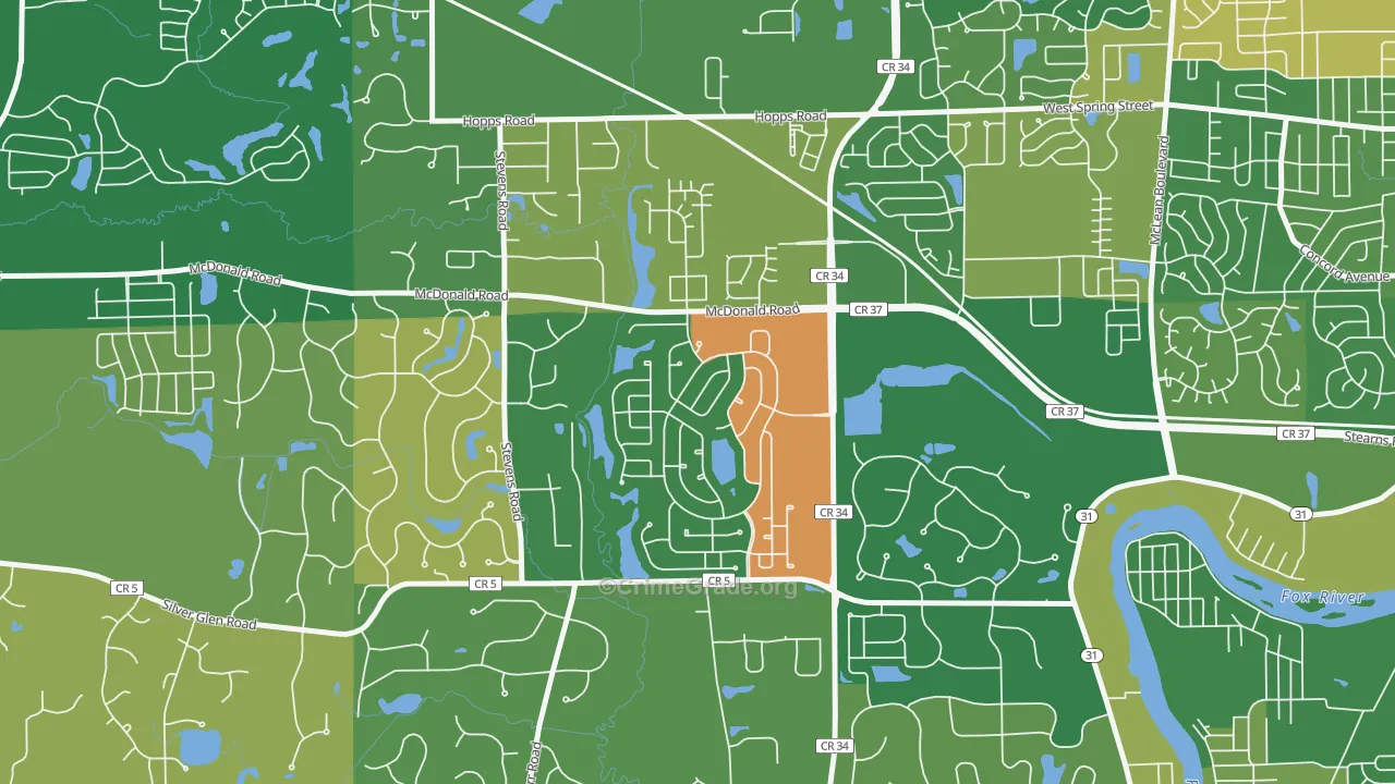 Thornwood, South Elgin, IL Map of Robbery Rates