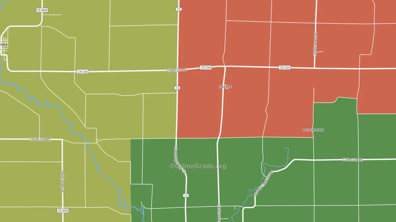 Thorpe, IA Map of Robbery Rates