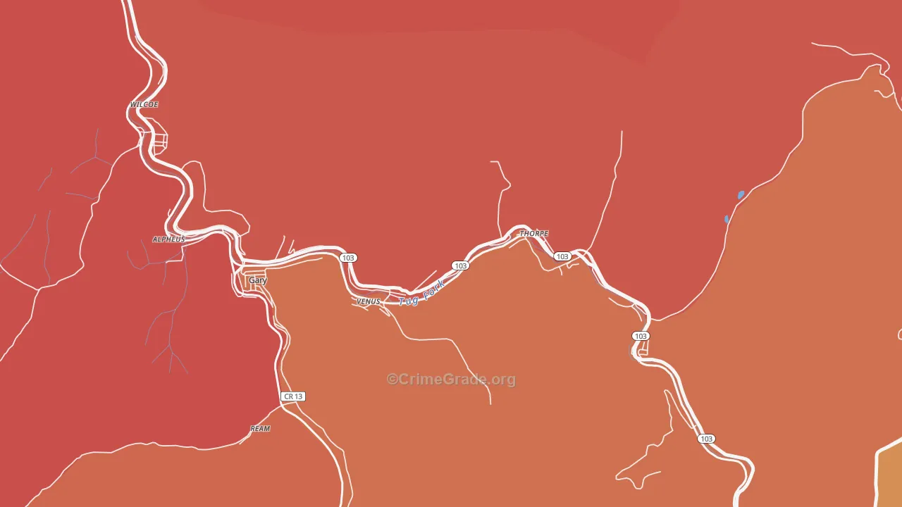 Thorpe, WV Map of Robbery Rates