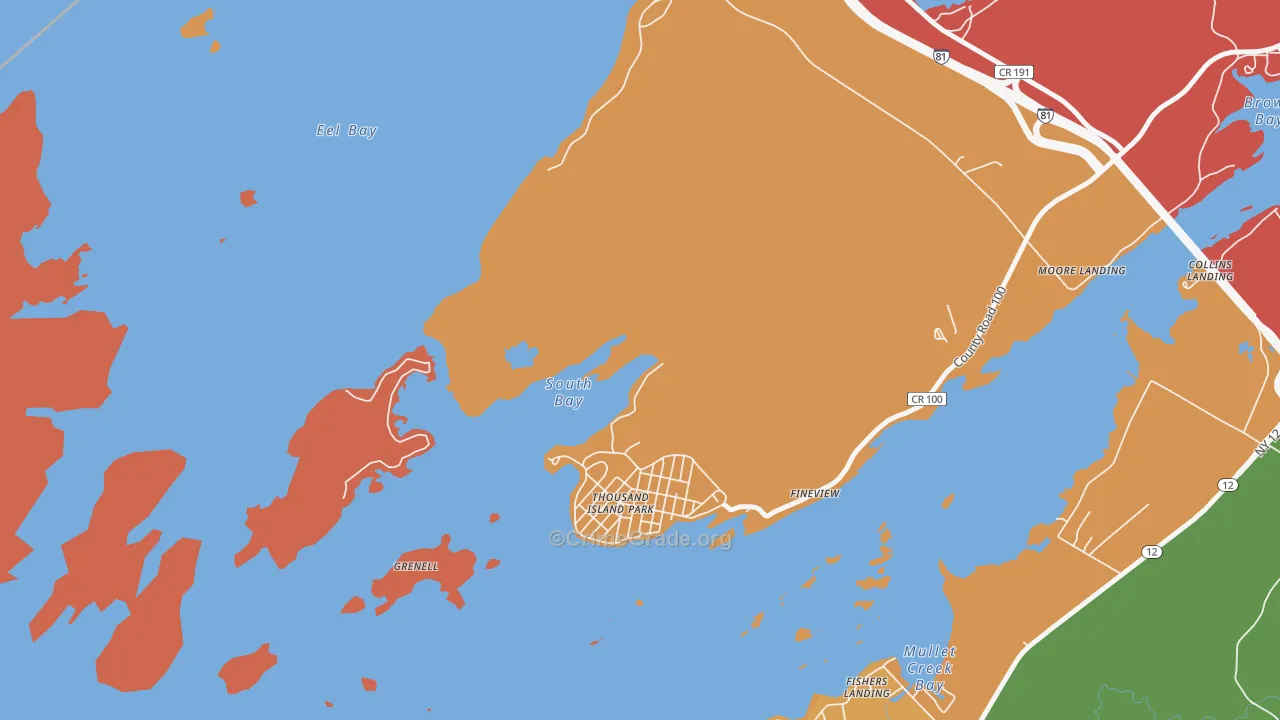 Thousand Island Park, NY Map of Robbery Rates