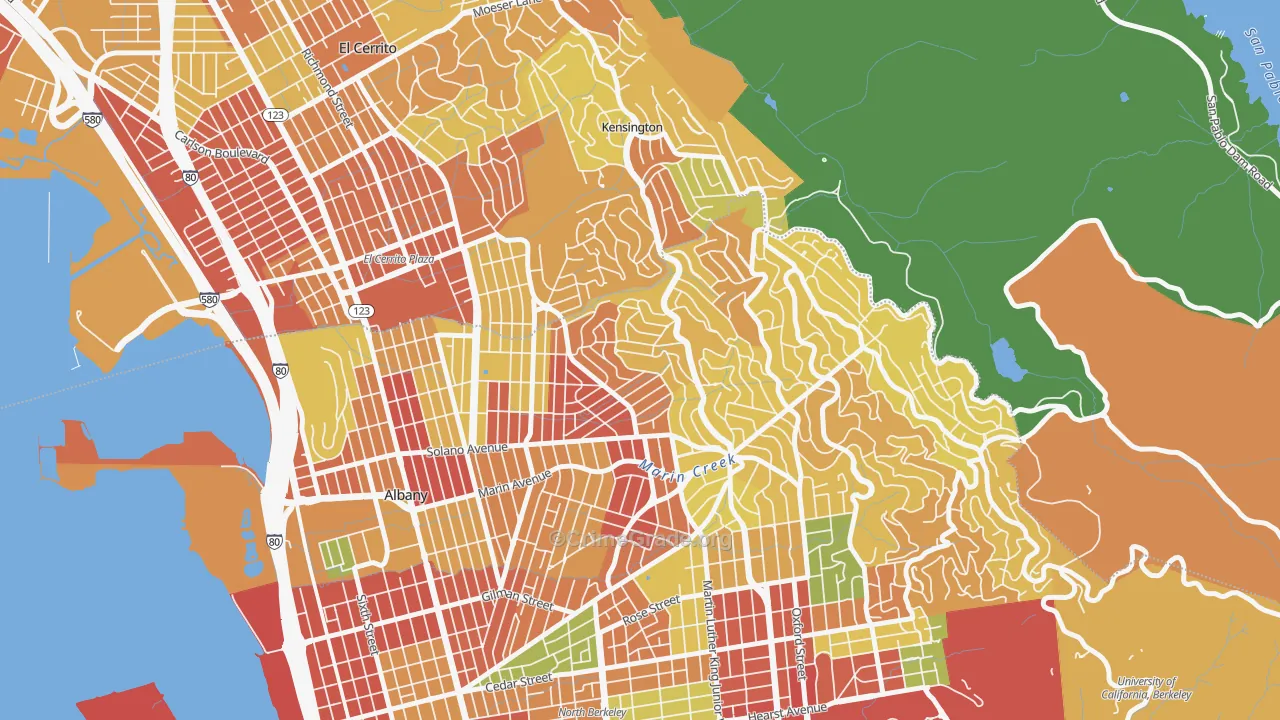 Thousand Oaks, Berkeley, CA Map of Robbery Rates