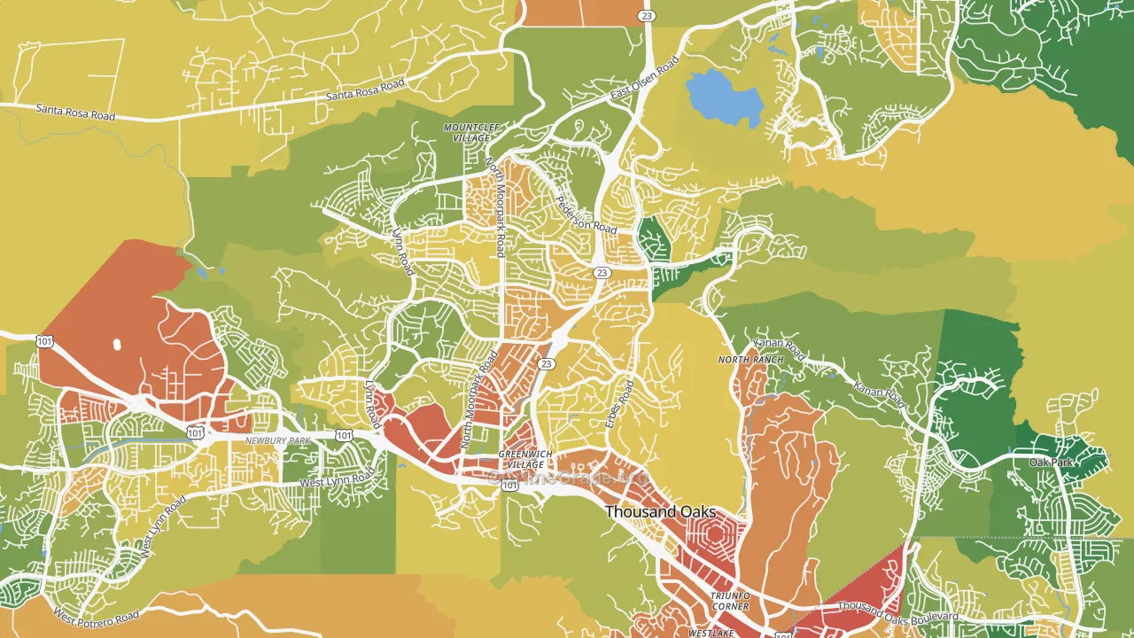 Thousand Oaks, CA Map of Robbery Rates