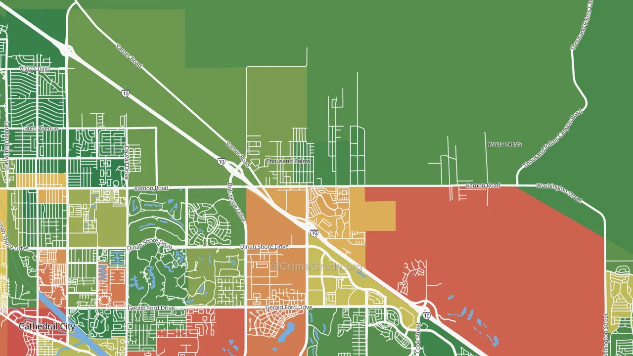 Thousand Palms, CA Map of Robbery Rates