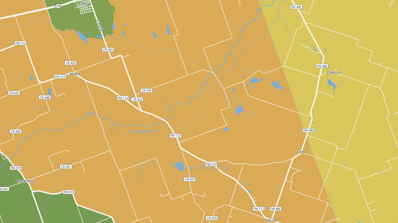 Thrall, TX Map of Robbery Rates