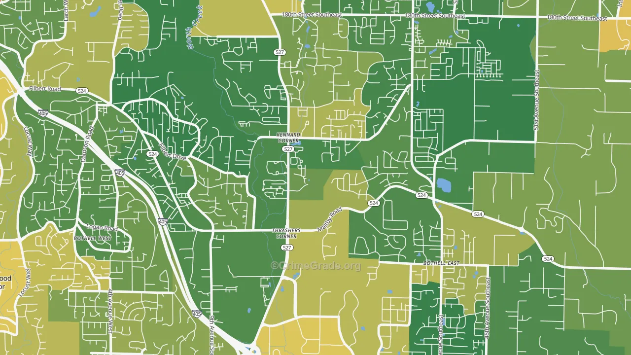 Thrasher's Corner-Red Hawk, Bothell, WA Map of Robbery Rates