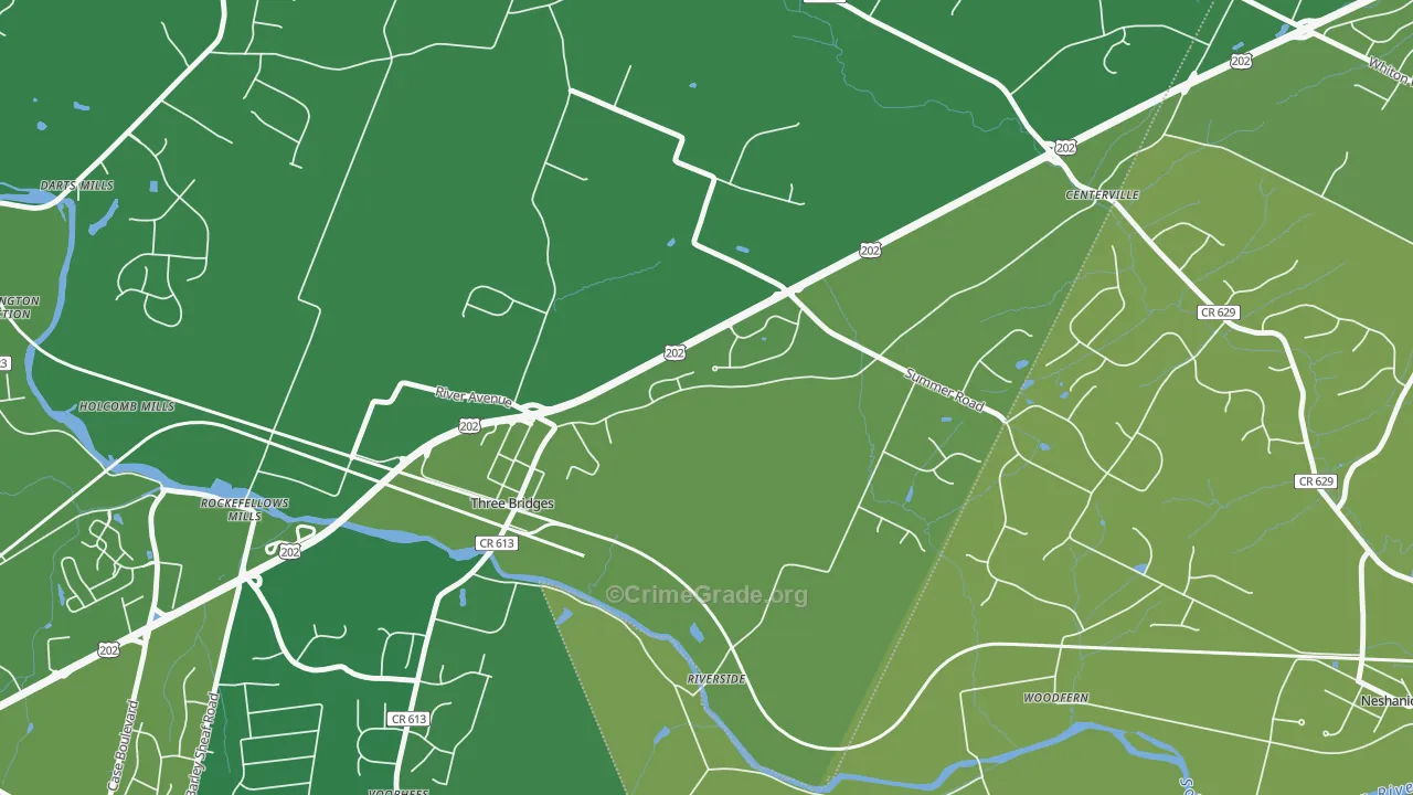 Three Bridges, NJ Map of Robbery Rates