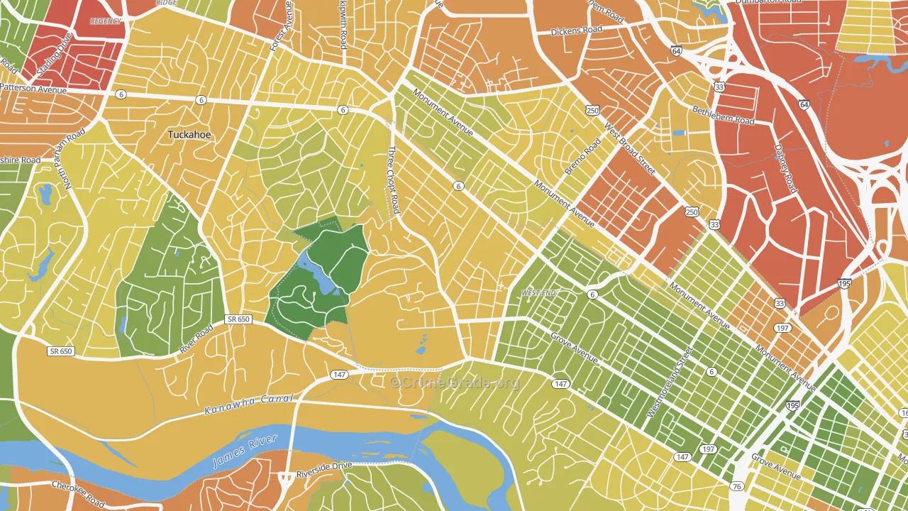 Three Chopt, Richmond, VA Map of Robbery Rates