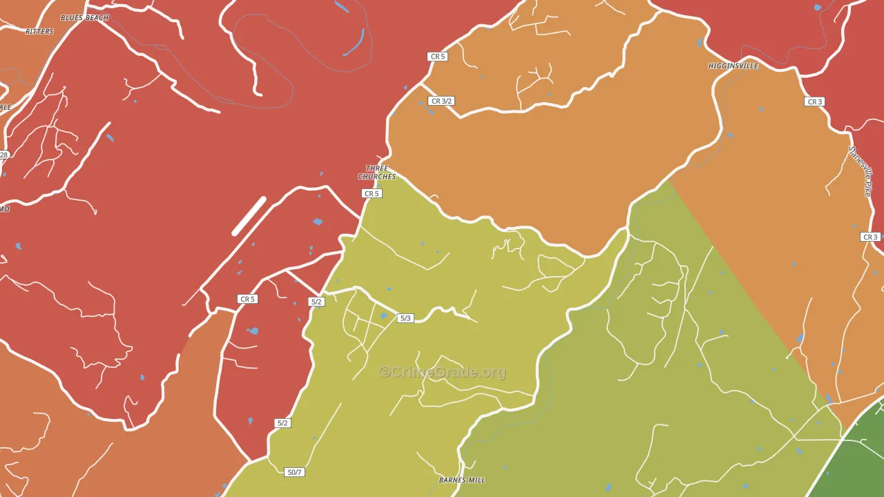 Three Churches, WV Map of Robbery Rates