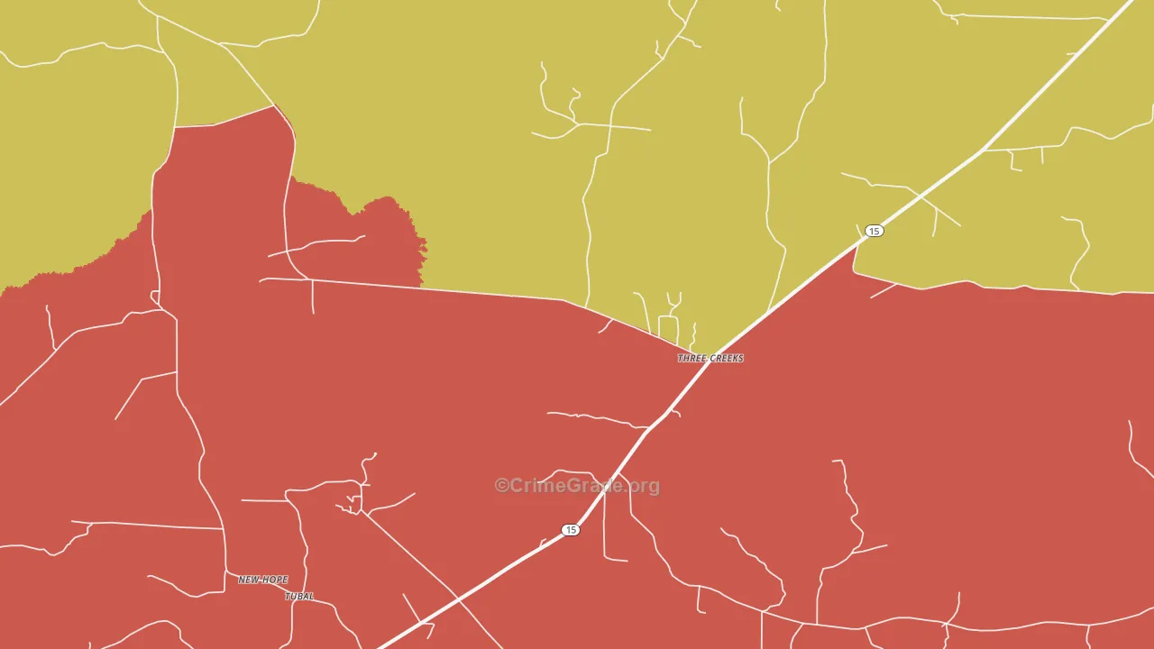 Three Creeks, AR Map of Robbery Rates
