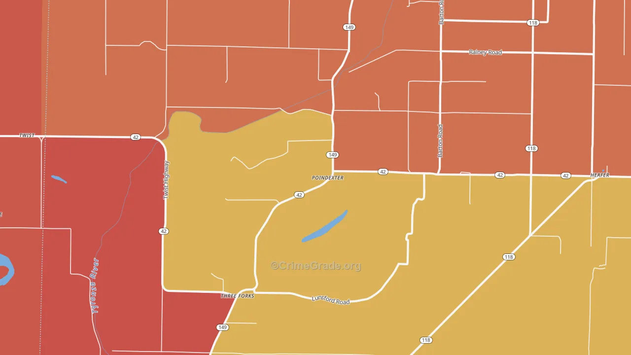Three Forks, AR Map of Robbery Rates