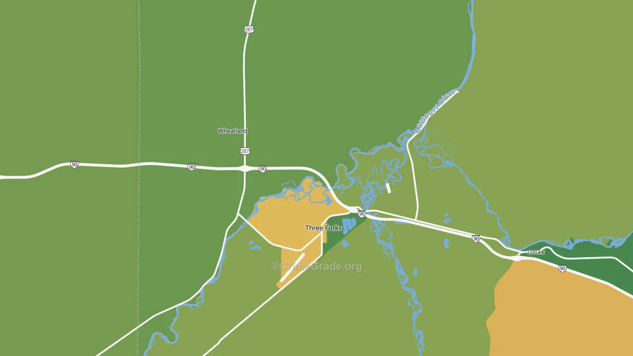 Three Forks, MT Map of Robbery Rates