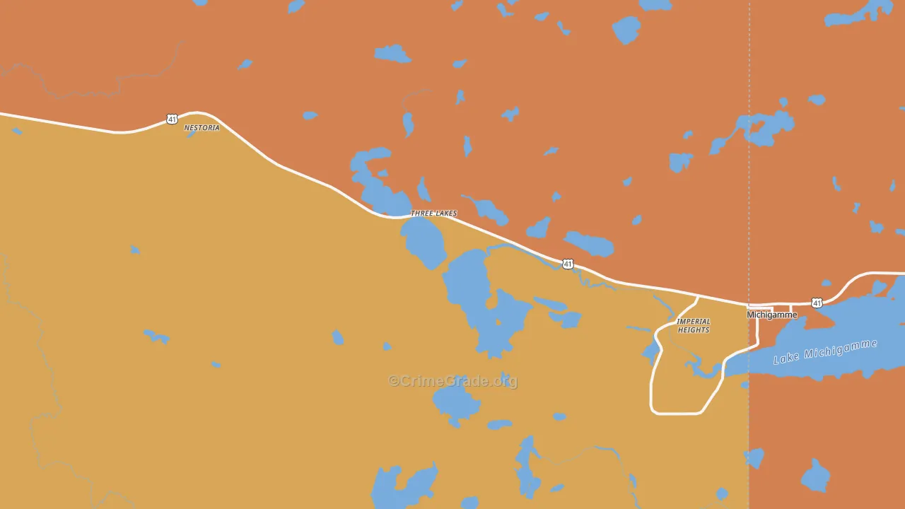 Three Lakes, MI Map of Robbery Rates