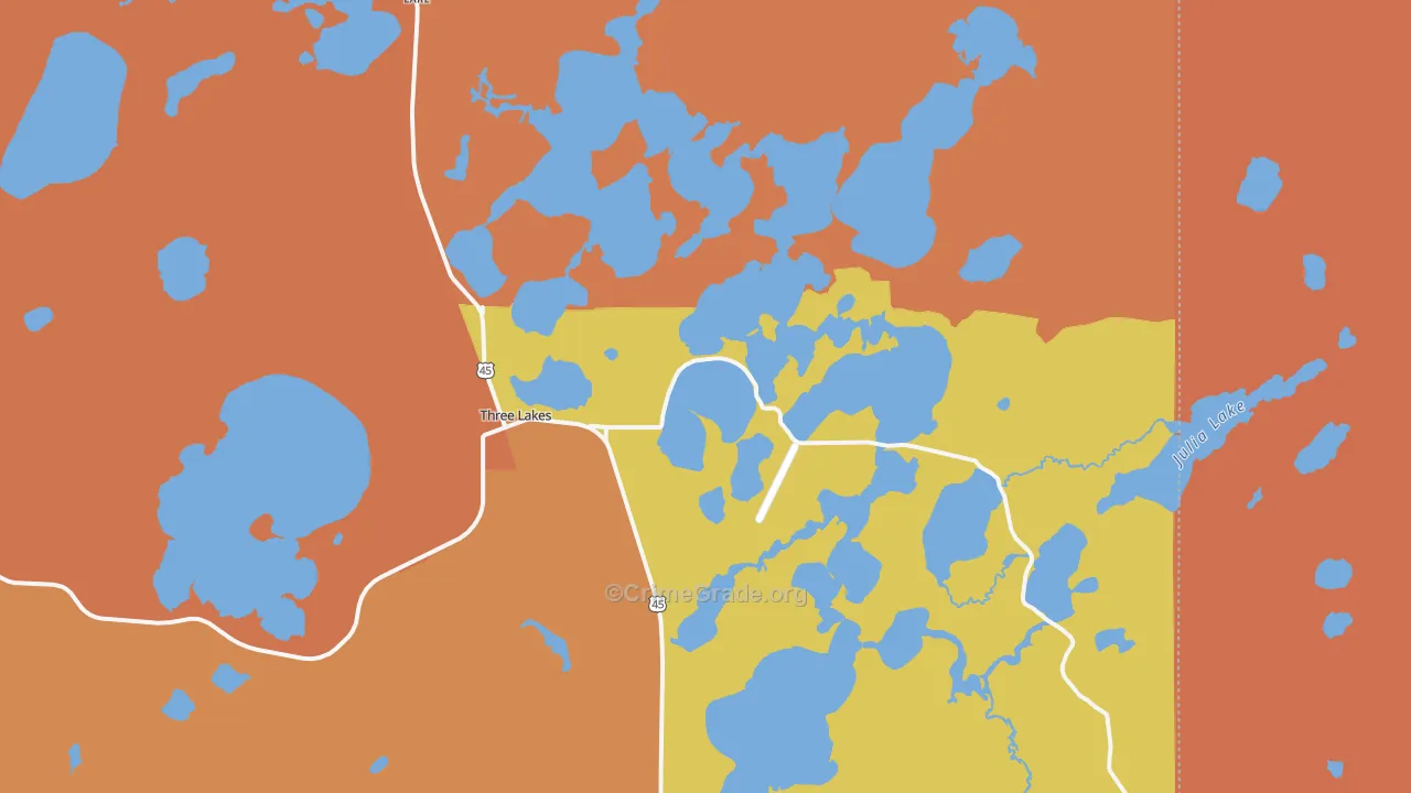 Three Lakes, WI Map of Robbery Rates