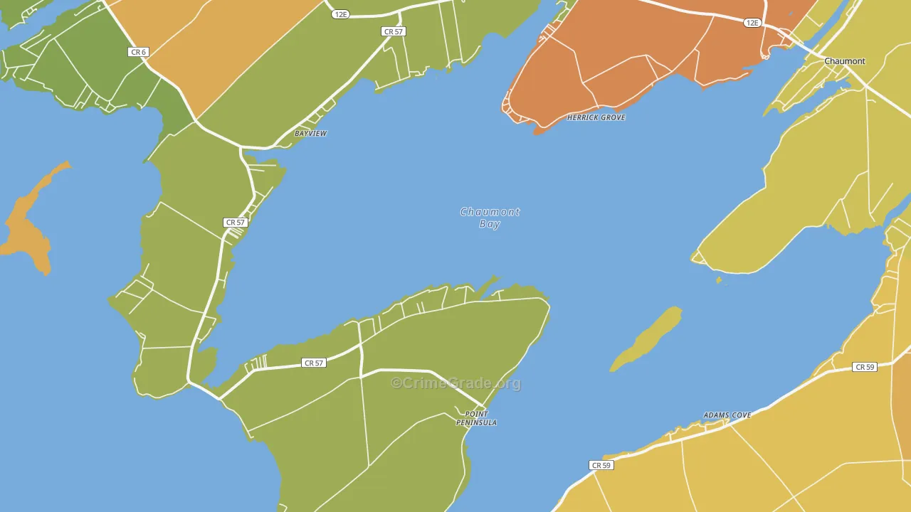 Three Mile Bay, NY Map of Robbery Rates