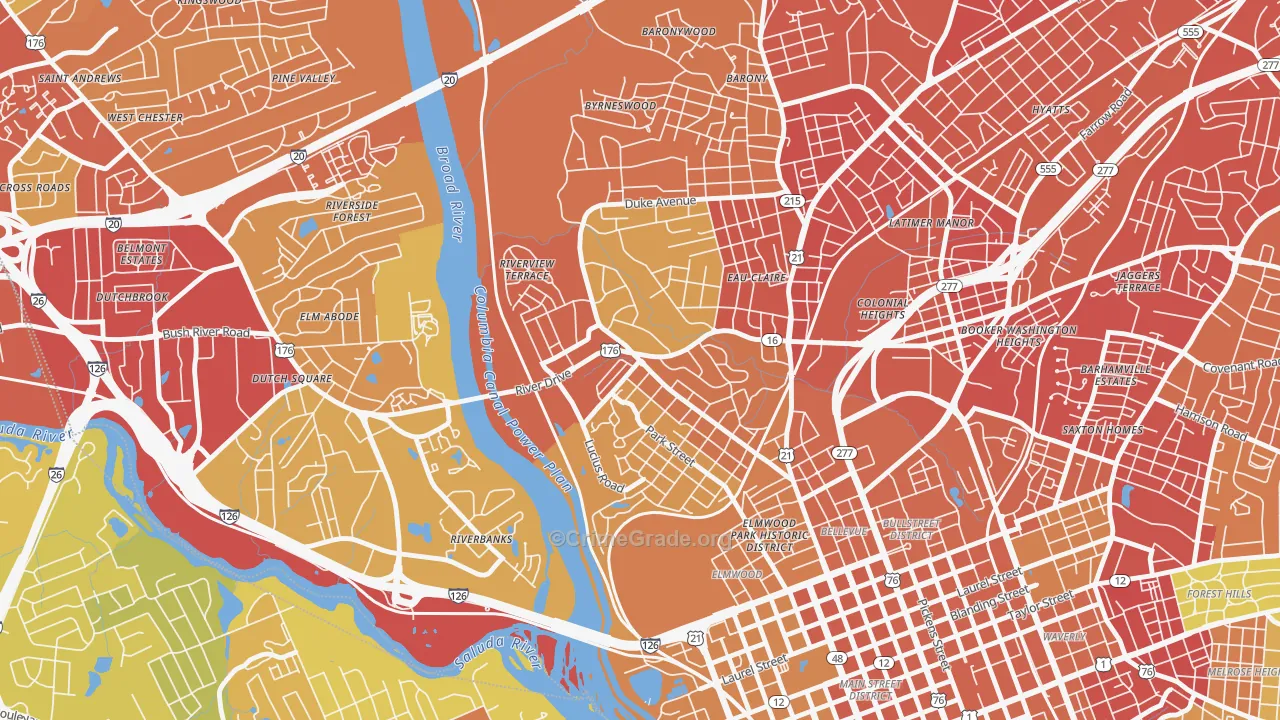 Three Points, Columbia, SC Map of Robbery Rates
