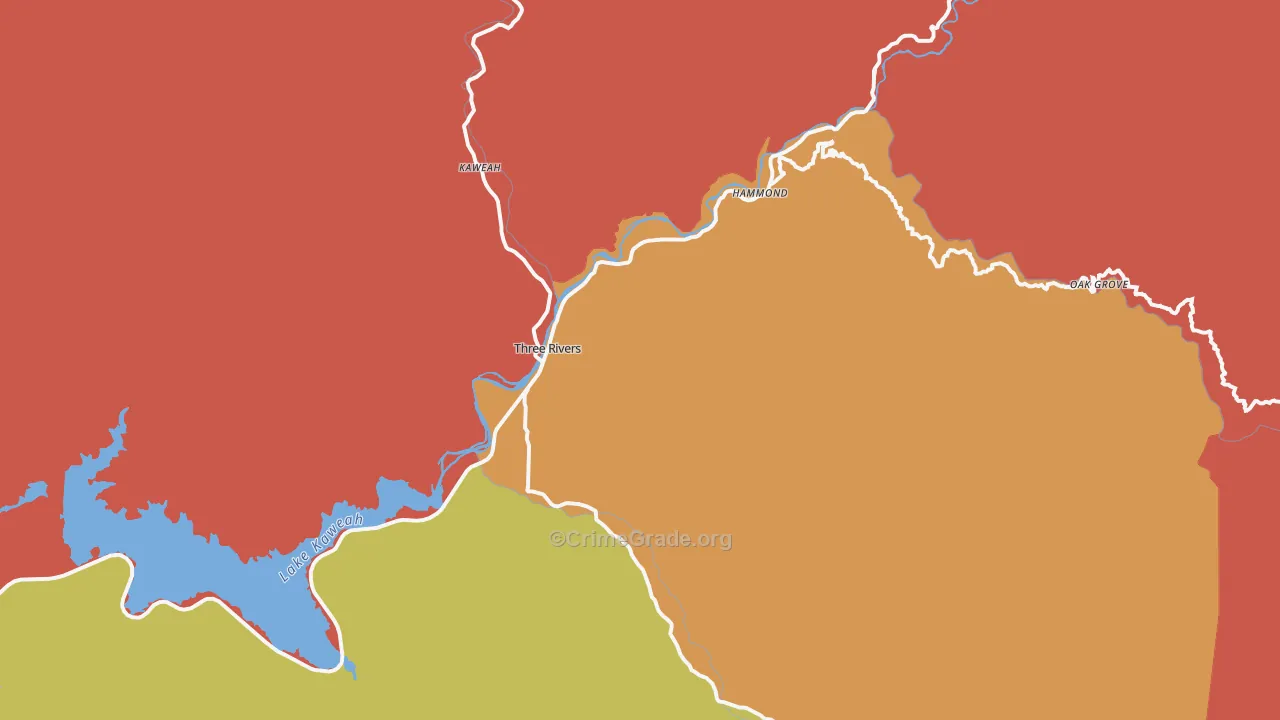 Three Rivers, CA Map of Robbery Rates