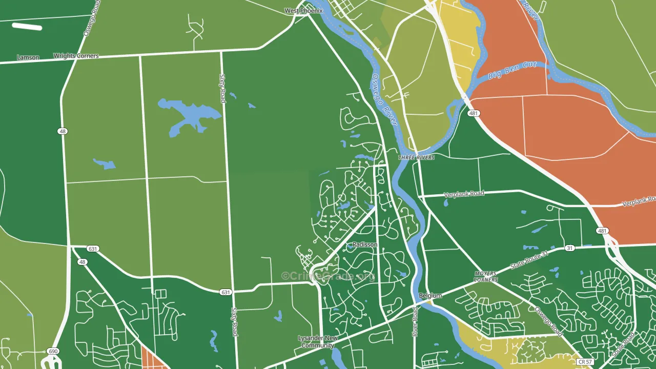 Three Rivers, NY Map of Robbery Rates