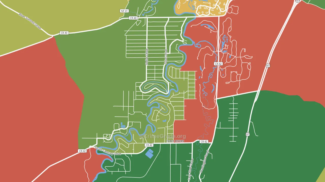 Three Rivers, OR Map of Robbery Rates