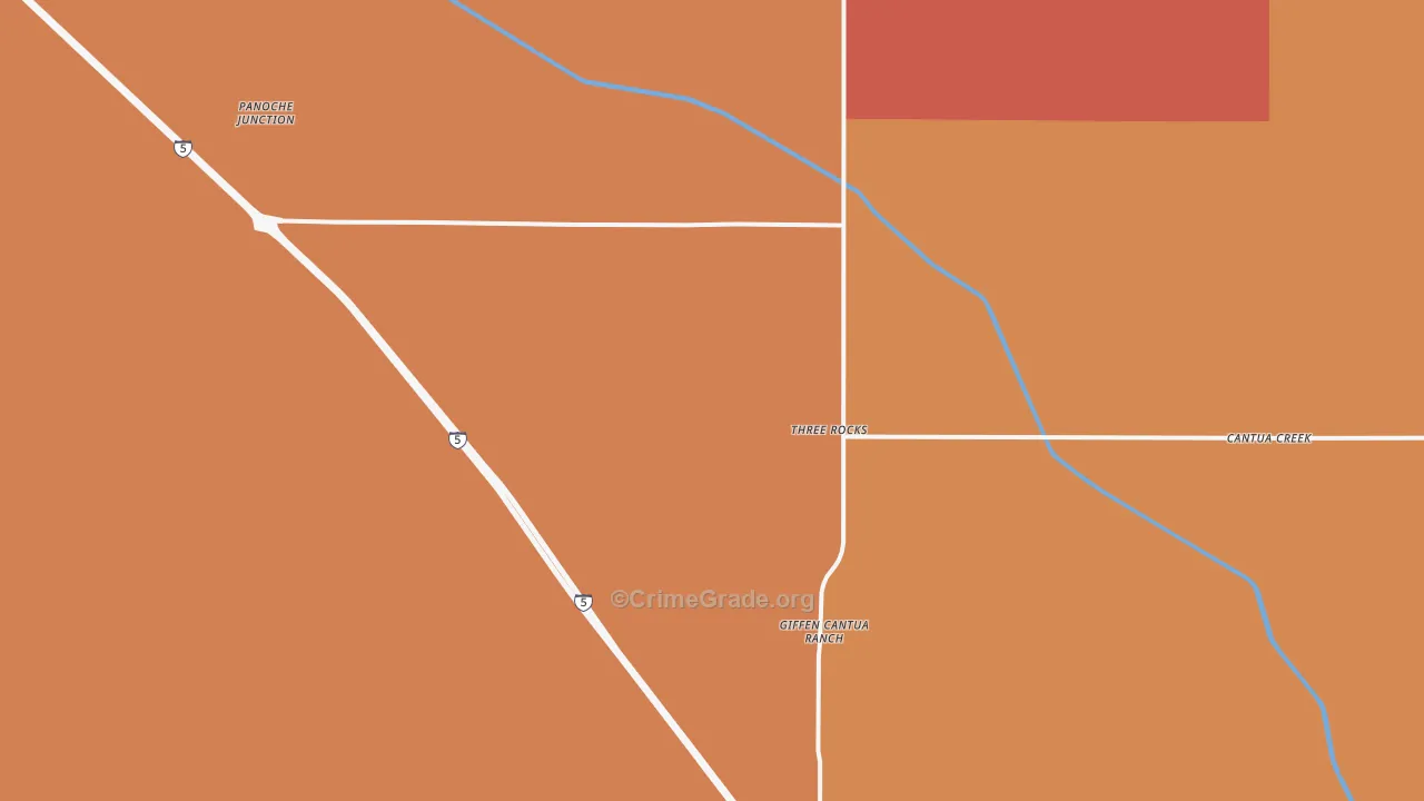 Three Rocks, CA Map of Robbery Rates