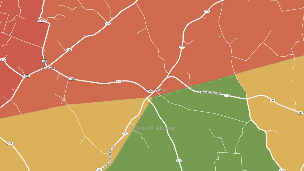 Three Springs, KY Map of Robbery Rates