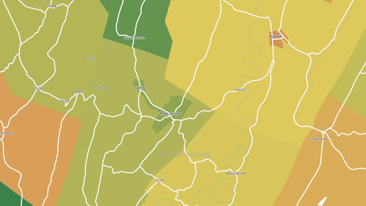 Three Springs, PA Map of Robbery Rates