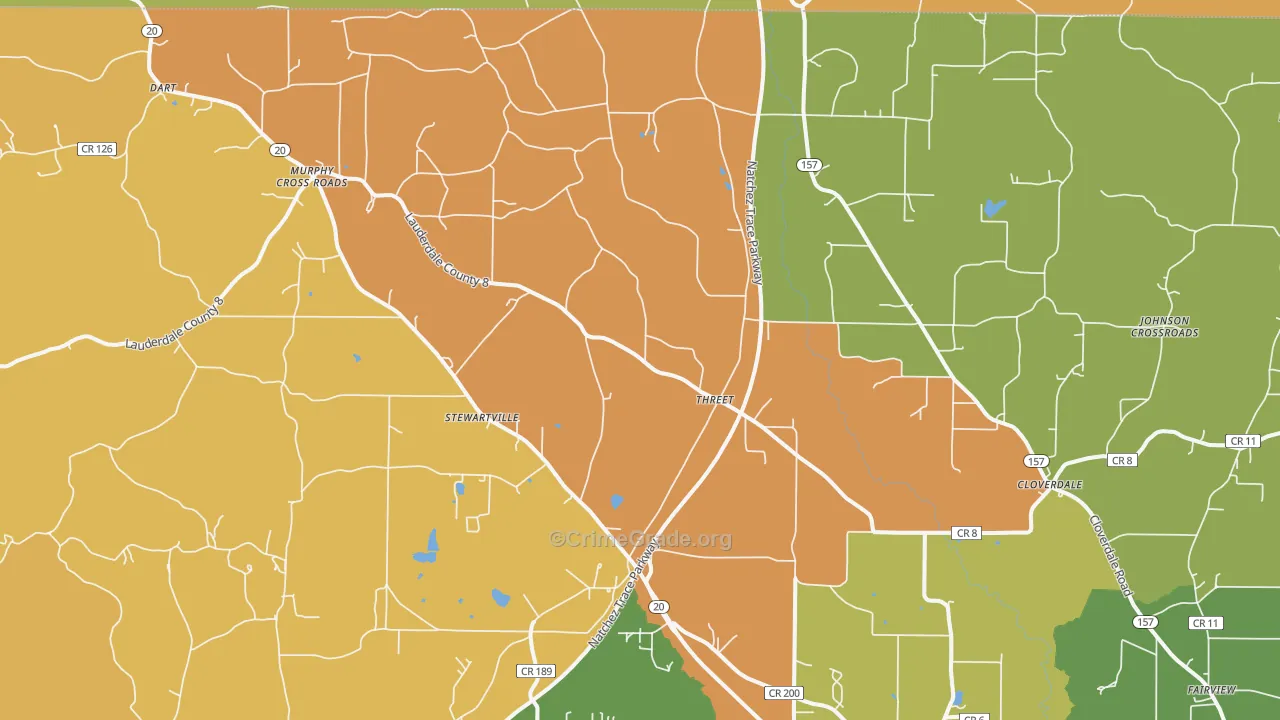 Threet, AL Map of Robbery Rates