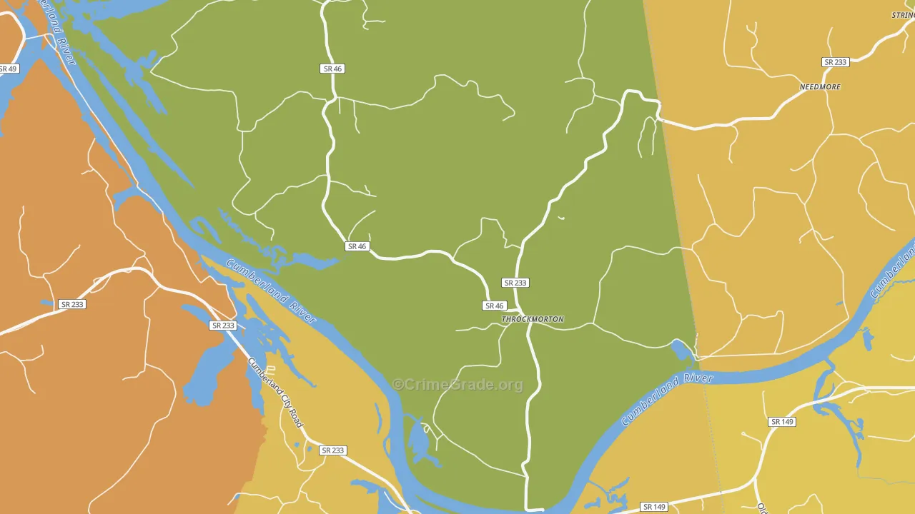 Throckmorton, TN Map of Robbery Rates