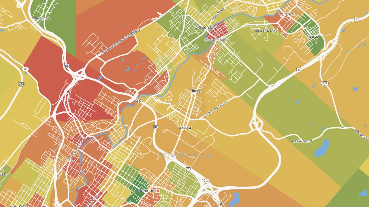 Throop, PA Map of Robbery Rates