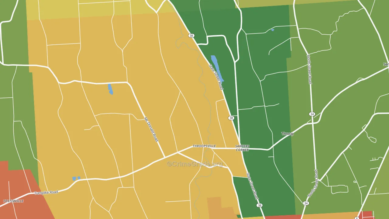 Throopsville, NY Map of Robbery Rates