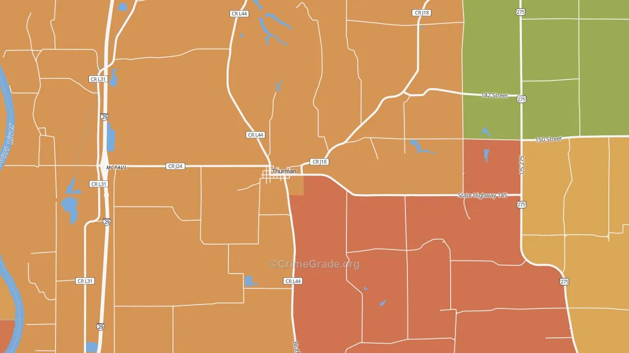 Thurman, IA Map of Robbery Rates