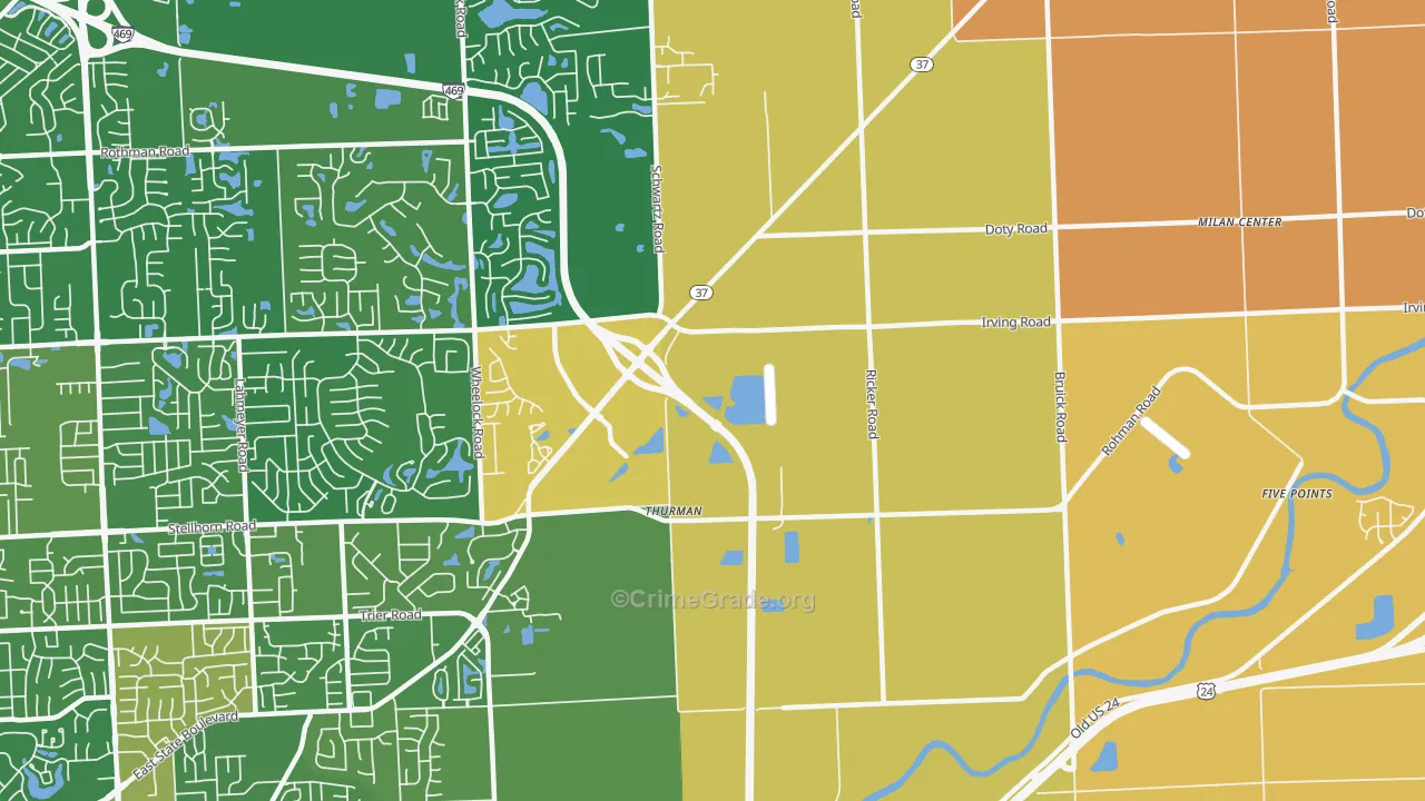 Thurman, IN Map of Robbery Rates