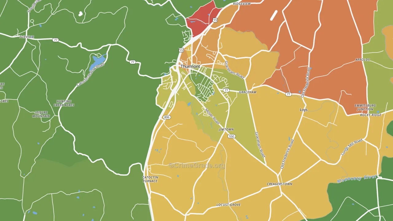 Thurmont, MD Map of Robbery Rates