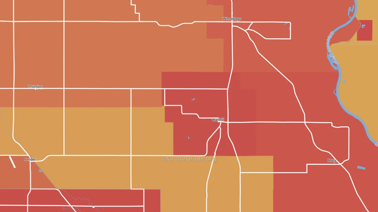 Thurston County, NE Map of Robbery Rates