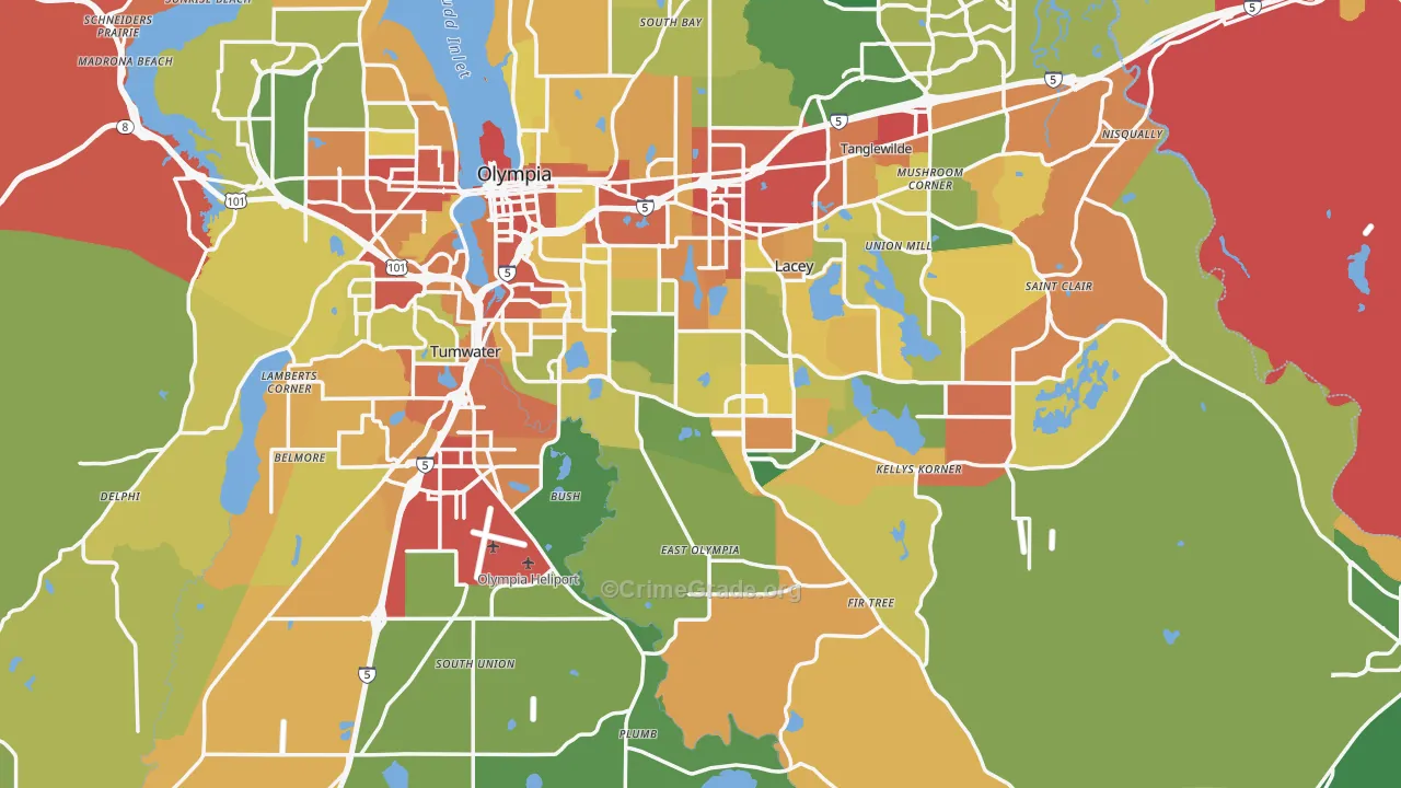 Thurston County, WA Map of Robbery Rates