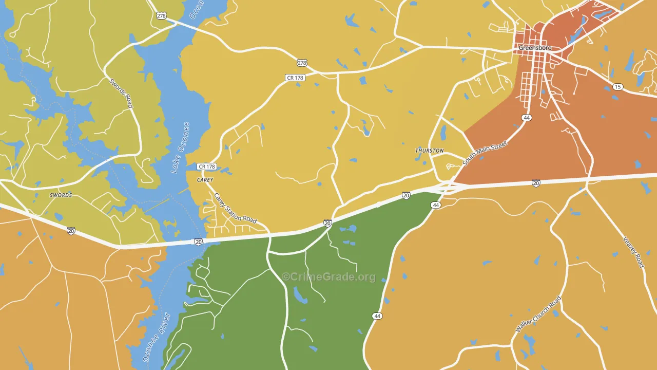 Thurston, GA Map of Robbery Rates
