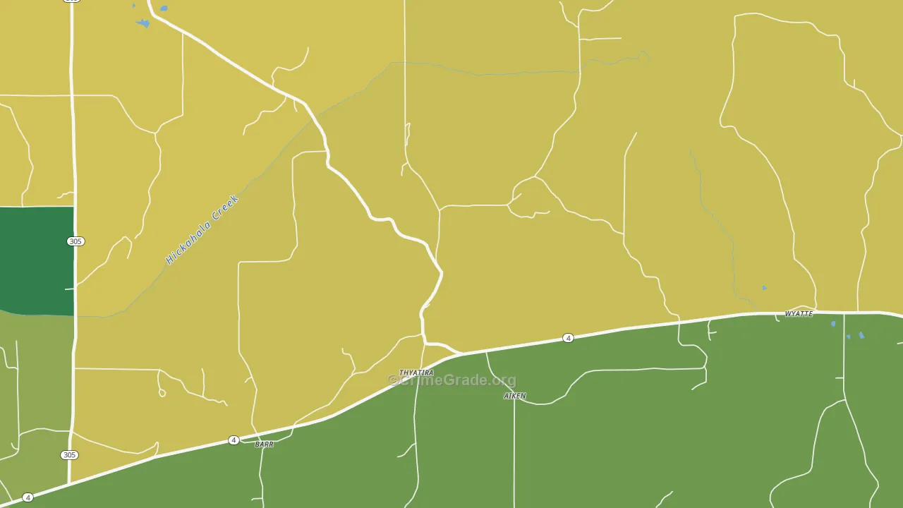 Thyatira, MS Map of Robbery Rates