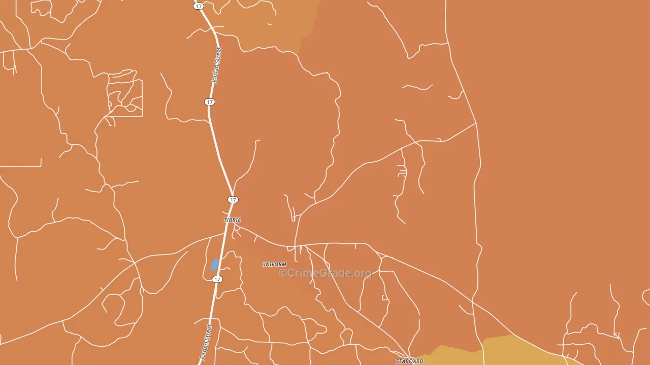 Tibbie, AL Map of Robbery Rates