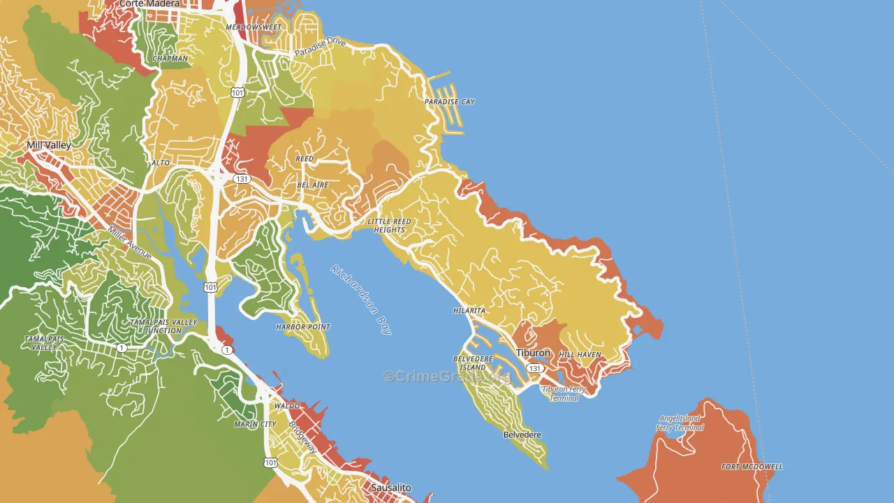 Tiburon, CA Map of Robbery Rates
