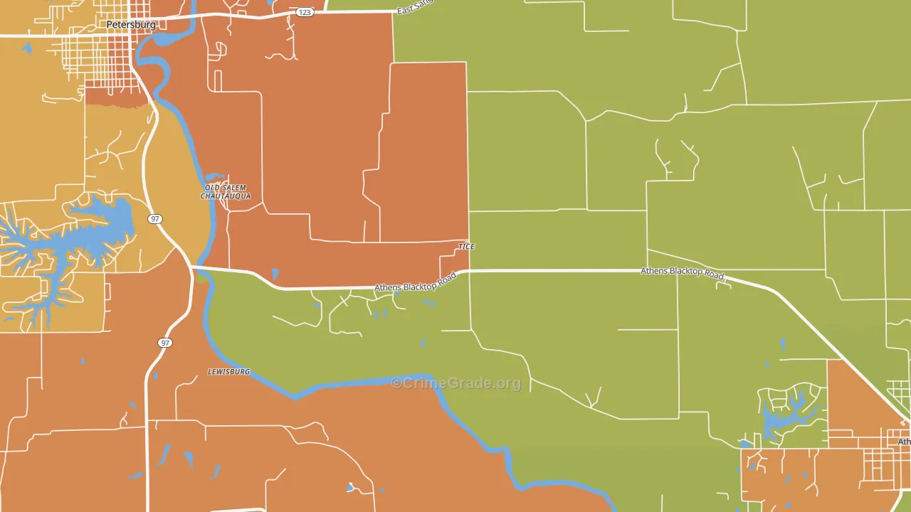 Tice, IL Map of Robbery Rates