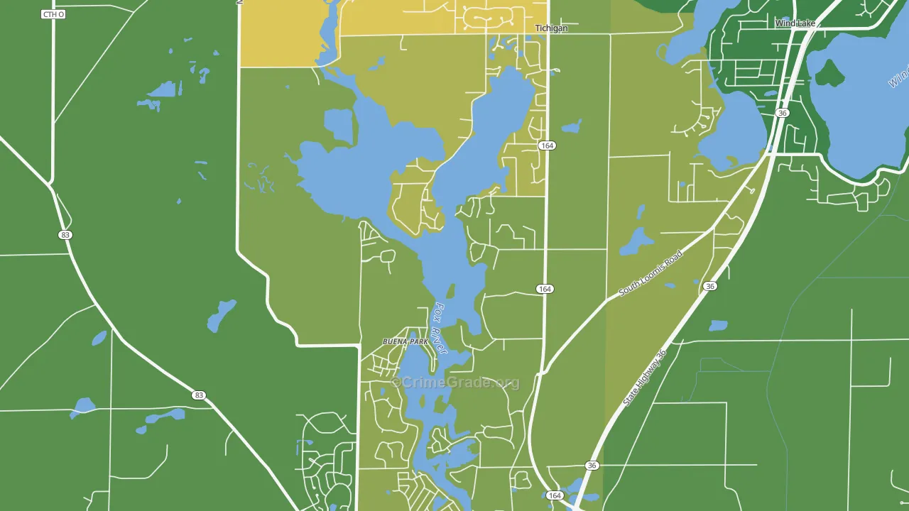 Tichigan, WI Map of Robbery Rates