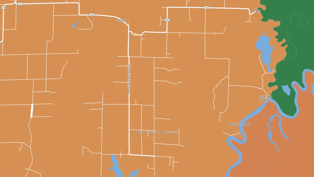 Tichnor, AR Map of Robbery Rates