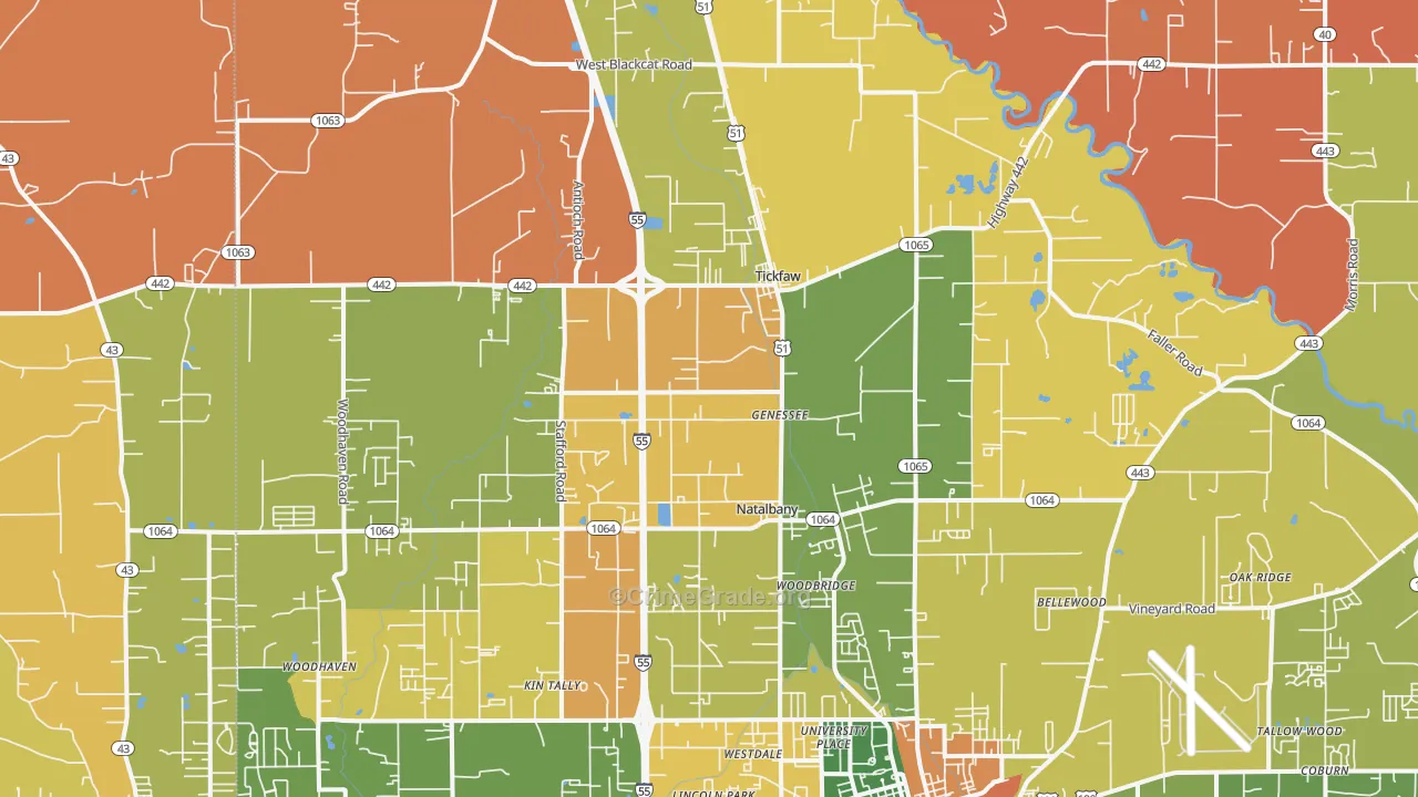 Tickfaw, LA Map of Robbery Rates
