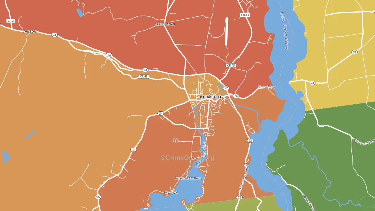Ticonderoga, NY Map of Robbery Rates