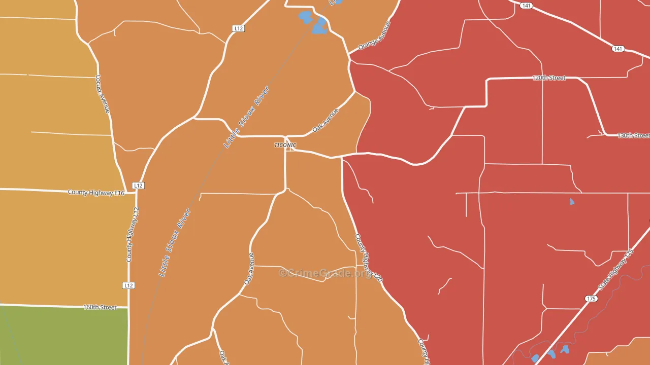 Ticonic, IA Map of Robbery Rates