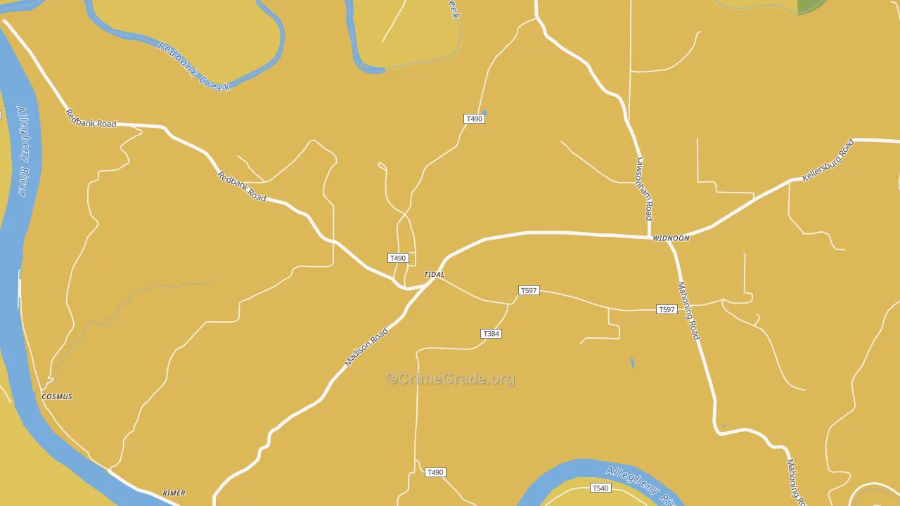 Tidal, PA Map of Robbery Rates
