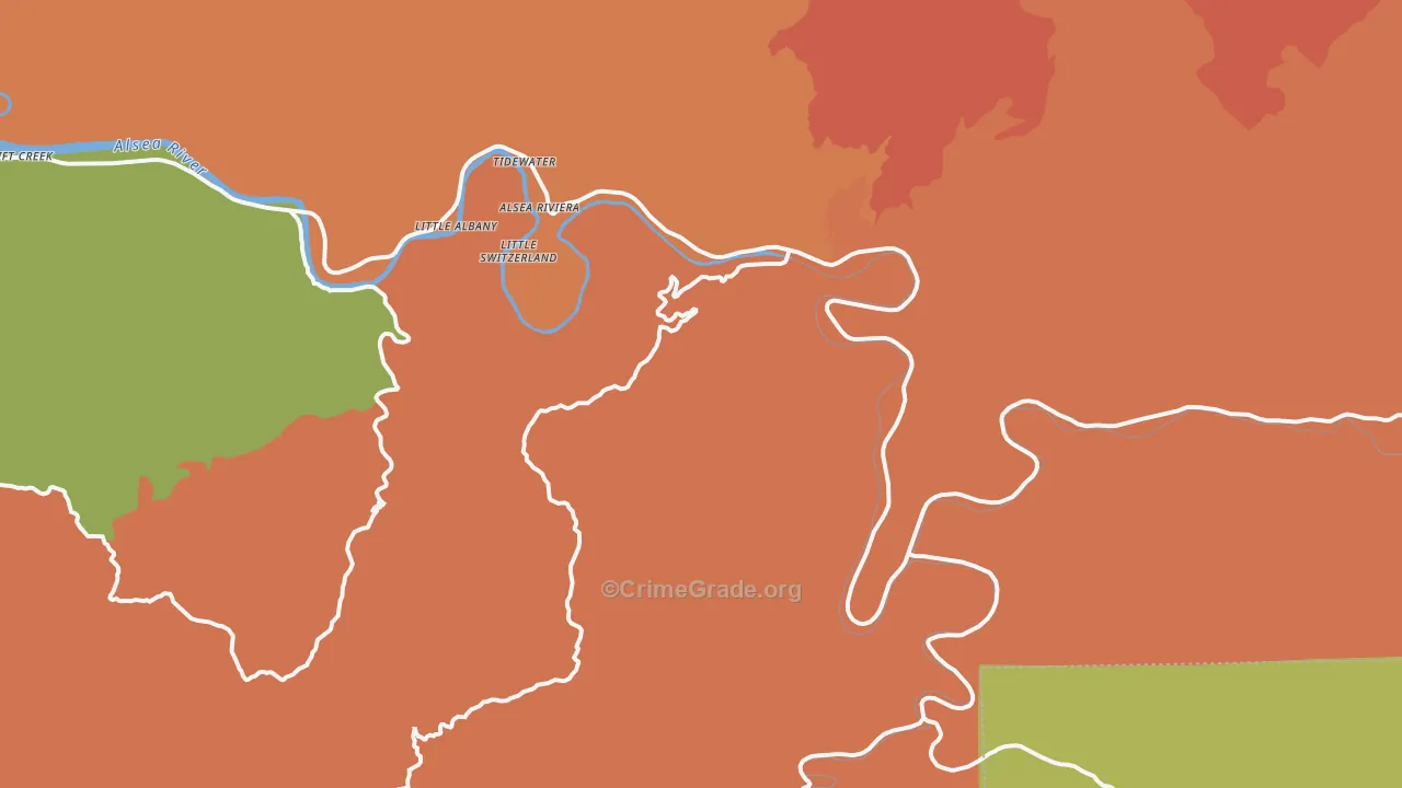 Tidewater, OR Map of Robbery Rates