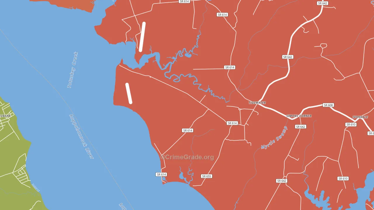 Tidewater, VA Map of Robbery Rates
